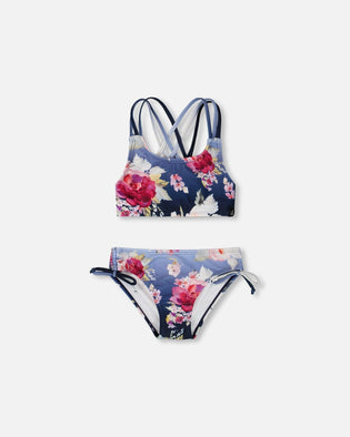 Two-Piece Swimsuit Blue Rose Print - H30OG23_3H144
