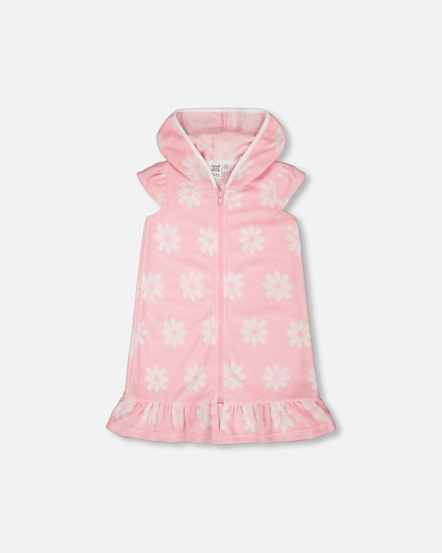 Terry Cloth Beach Hoodie Dress Pink Printed Flowers - H30OG80_3H184