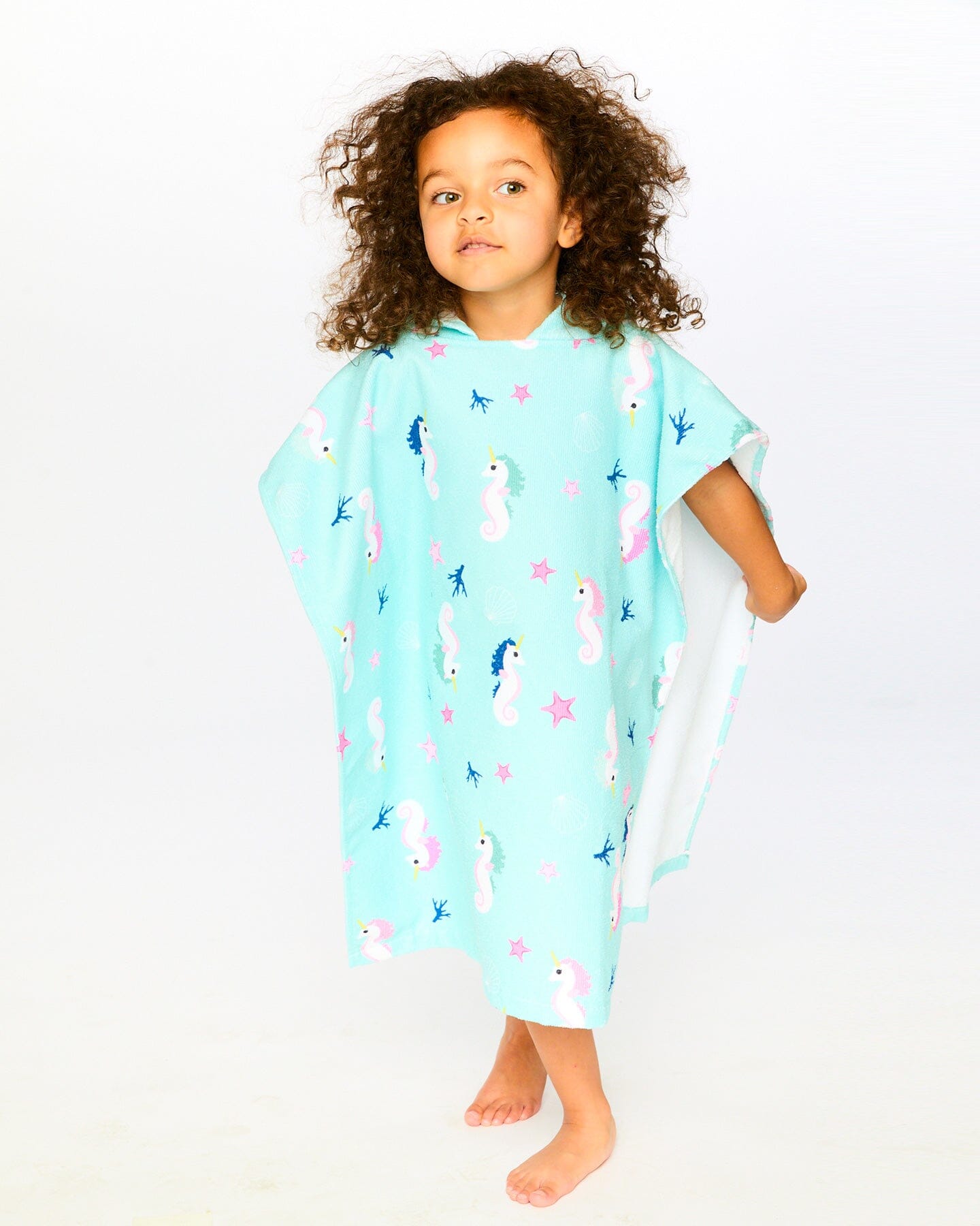 Hooded Beach Towel Blue Seahorse Print - H30OP_3H150