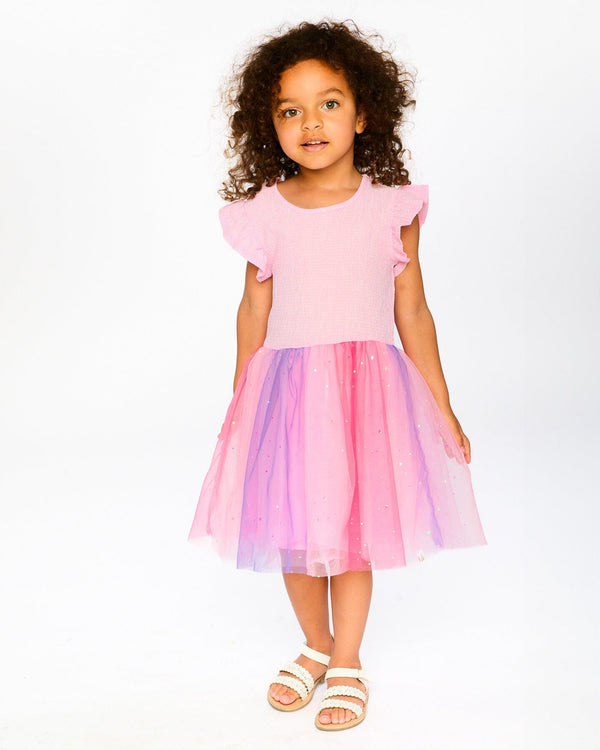 Bi-Material Mesh Dress Pale Pink - H30Q92_06060