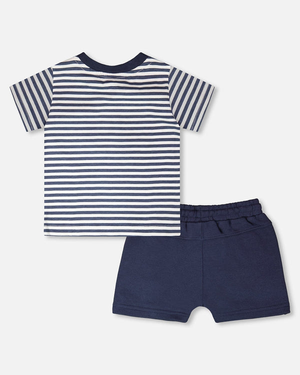 Organic Cotton T-Shirt And Short Set Blue Stripes And Blue - H30T10_3H104