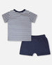 Organic Cotton T-Shirt And Short Set Blue Stripes And Blue - H30T10_3H104