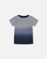 Organic Cotton Short Sleeve T-Shirt Blue Gradient Stripes - H30T73_3H105