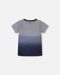 Organic Cotton Short Sleeve T-Shirt Blue Gradient Stripes - H30T73_3H105