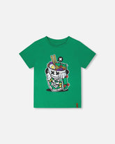Organic Cotton Jersey T-Shirt With Print Green