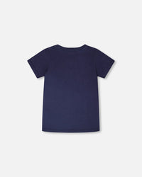 Organic Cotton Jersey T-Shirt With Bike Print Dark Blue - H30U79_04810