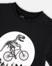 Organic Cotton Jersey T-Shirt With Dino On Bike Print Black - H30U79_09990