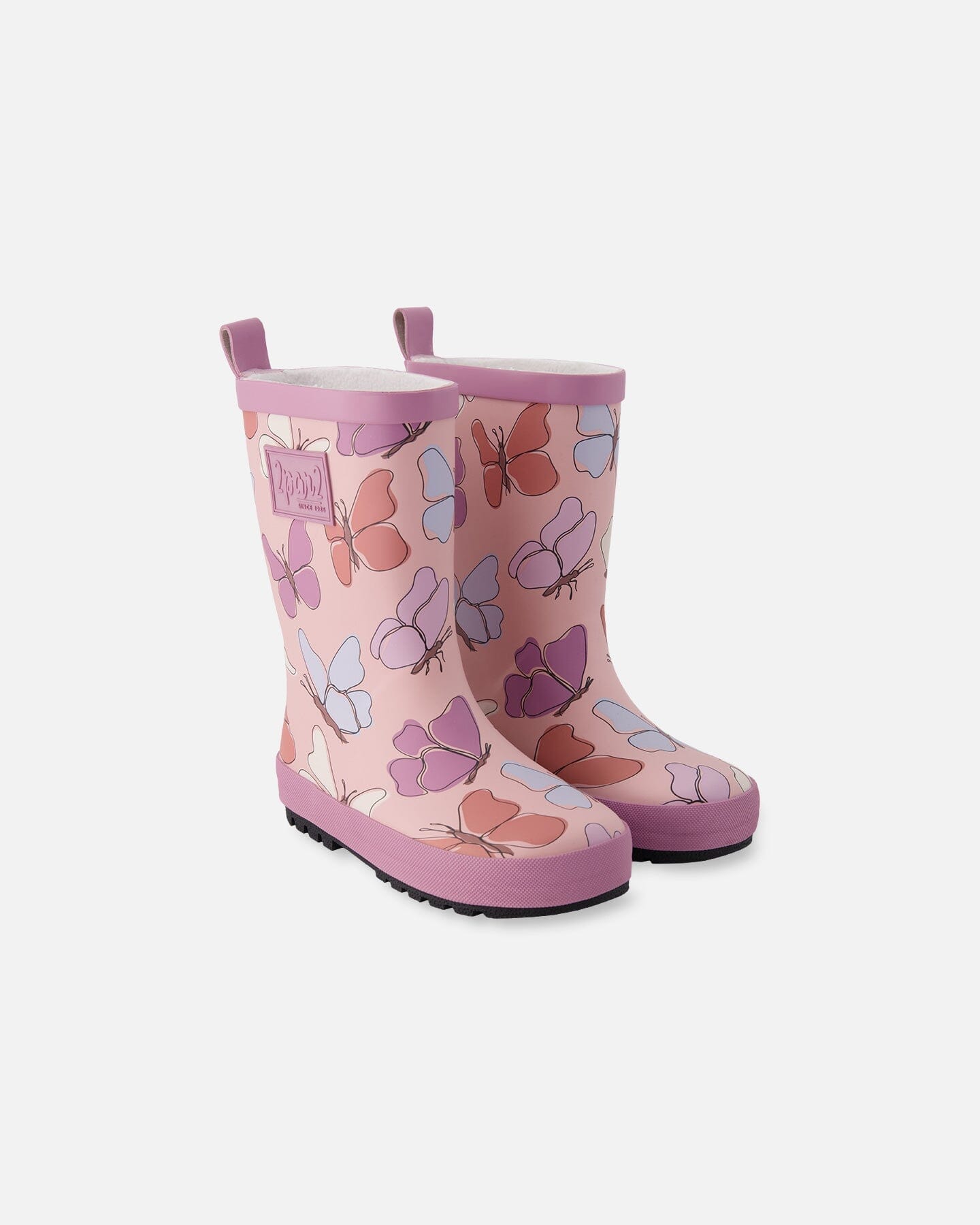 Rain Boots In Natural Rubber Pink Butterfly Print - H30WB10_3H007