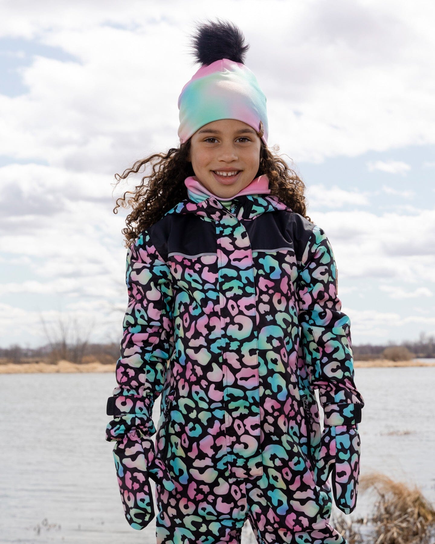 Mid-Season Mittens In Recycled Polyester Black Animal Print - H30WM201_3H010