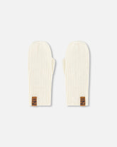 Ribbed Knit Mittens Off White