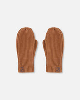 Ribbed Knit Mittens Brown