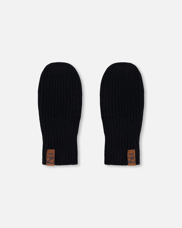 Ribbed Knit Mittens Black - H30WT26_09990